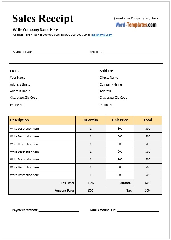 18 Free Sale Receipt Templates Free Word Templates