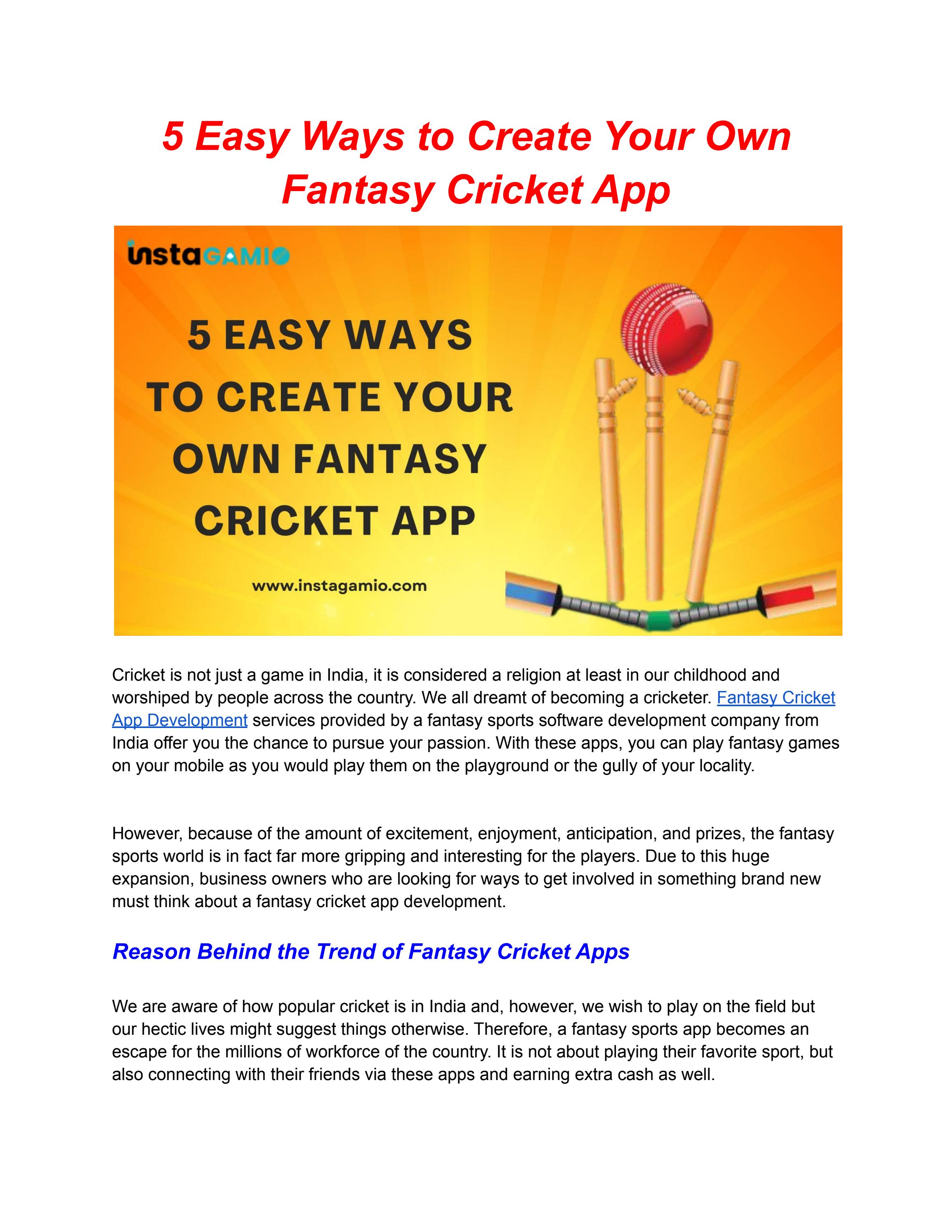 5 Easy Ways To Create Your Own Fantasy Cricket App By Sara Martin Issuu