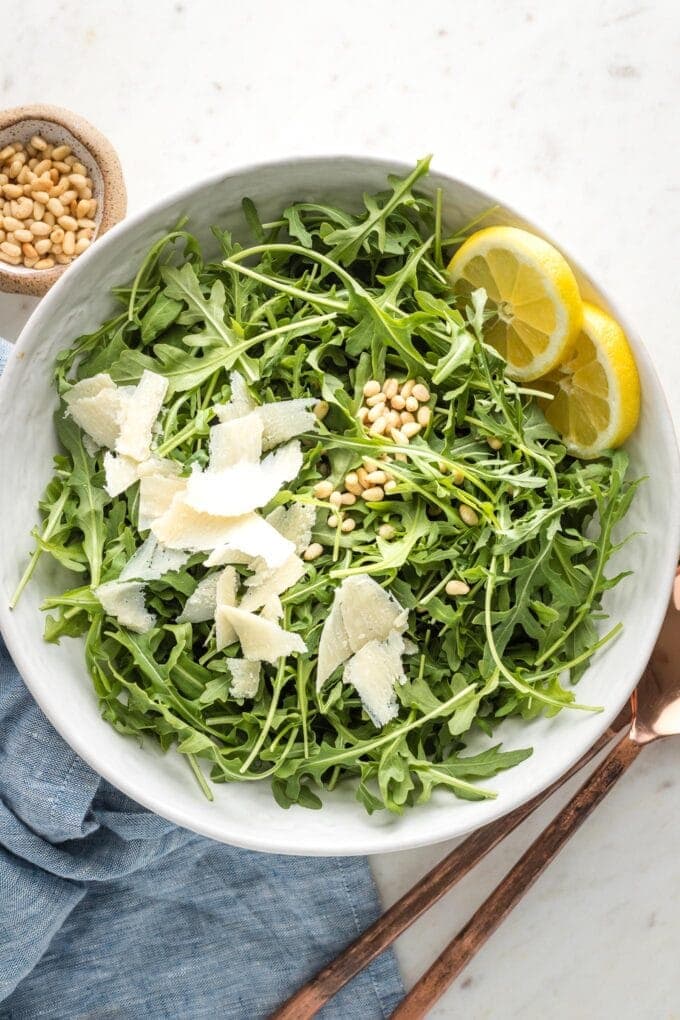 5 Minute Arugula Parmesan Salad Nourish And Fete