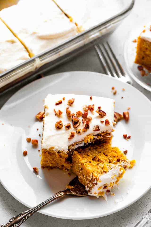 A Bite Of Pumpkin Bars On A Fork Pumpkin Bars Pumpkin Recipes Easy