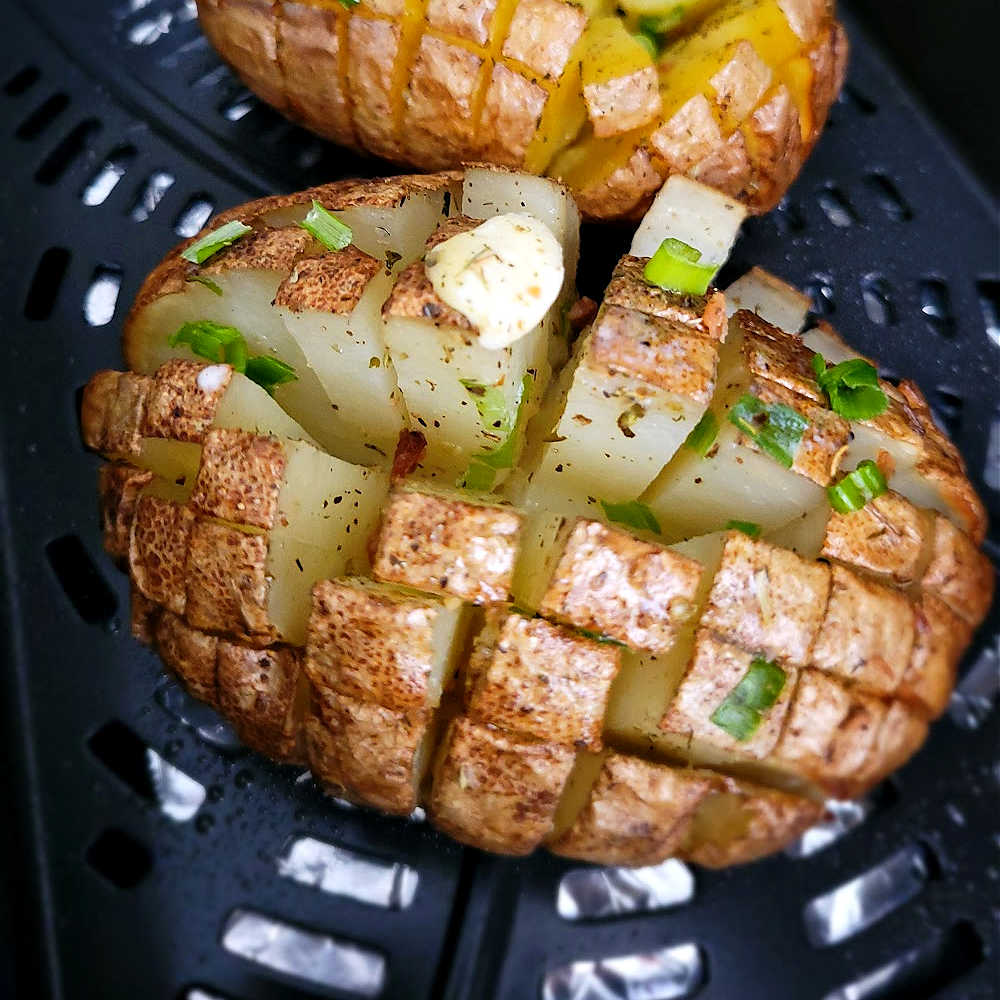 Air Fryer Blooming Baked Potatoes Daily Yum Recipe Air Fryer