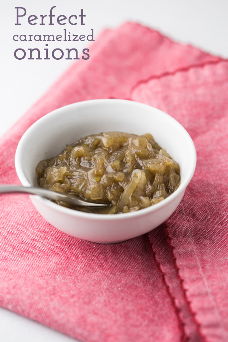 An Image Of Some Food In A Pan With The Words Perfect Caramelized Onions