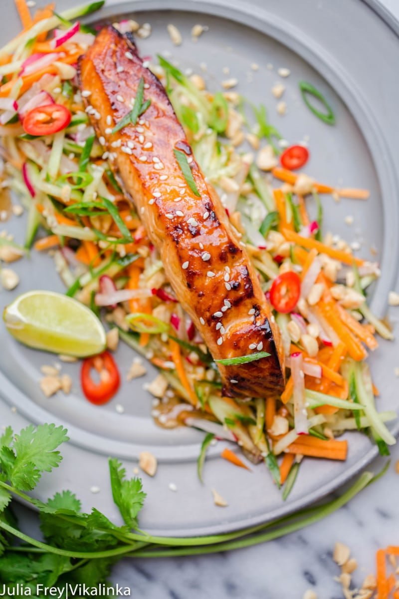 Asian Salmon With Carrot And Cucumber Slaw Vikalinka