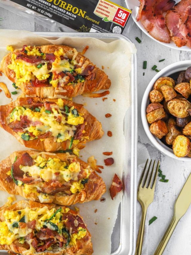 Bacon And Egg Croissant Boats Honest Grub Honest Foodie Recipe