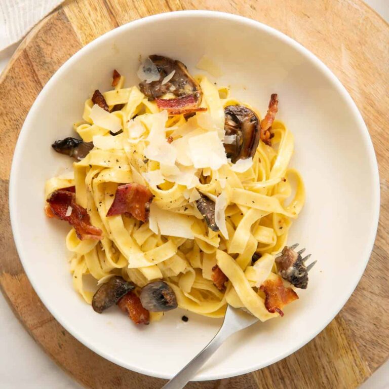 Bacon And Mushroom Carbonara With Cream Salt Spoon