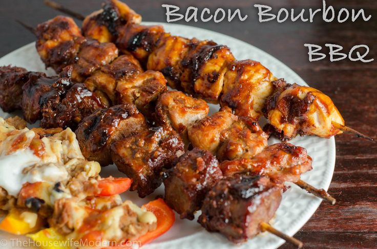 Bacon Bourbon Bbq Chicken Pork Steak Kebabs