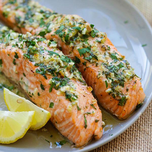 Basil Garlic Tarragon Herb Roasted Salmon With Lemon Sea Salt Roasted