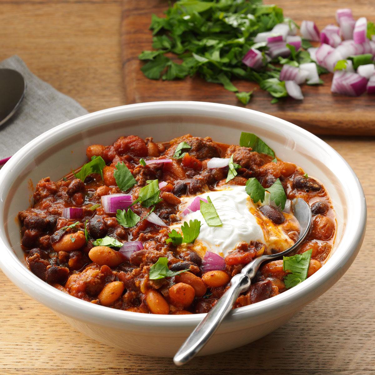 Bean Amp Beef Slow Cooked Chili Recipe Taste Of Home