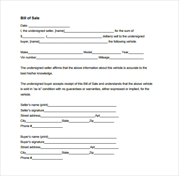 Bill Of Sale Templates 18 Free Printable Docs Xlsx Amp Pdf Formats Samples Examples