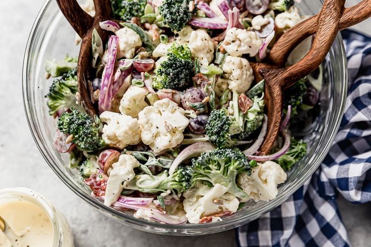 Broccoli Cauliflower Salad With Bacon Dairy Free Whole30 The Real Food Dietitians