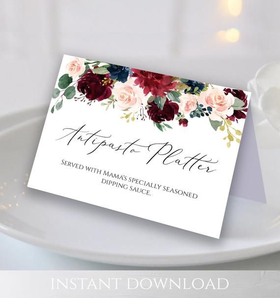 Buffet Card Template Buffet Food Label Wedding Buffet Printable Instant Download Fully Editable