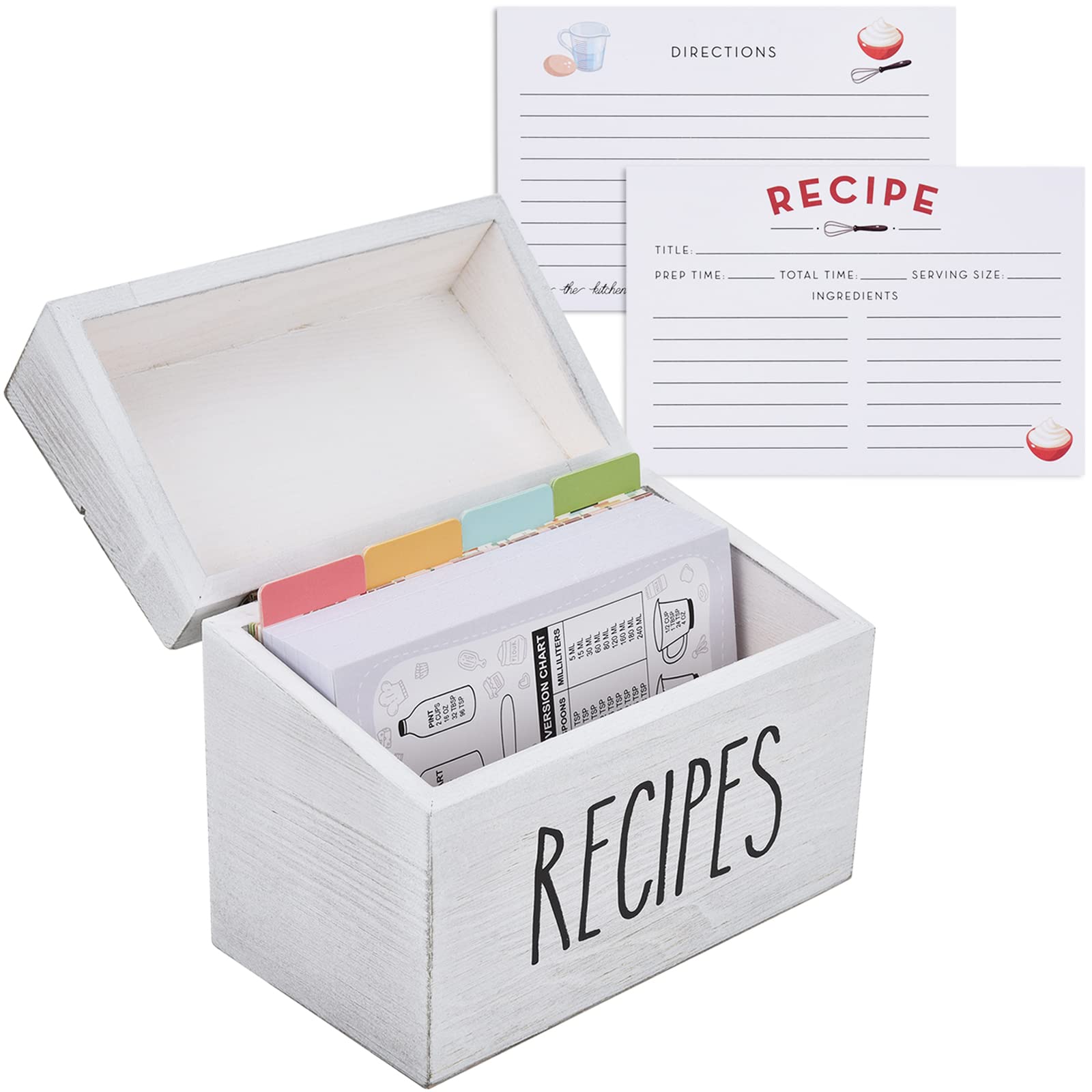 Buy Farmhouse White Recipe Box With Cards And Dividers Vintage Recipe