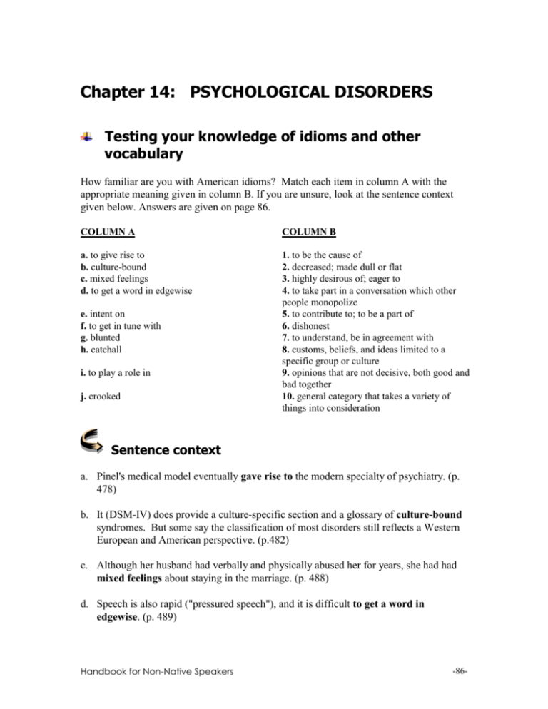 Chapter 12 Psychological Disorders