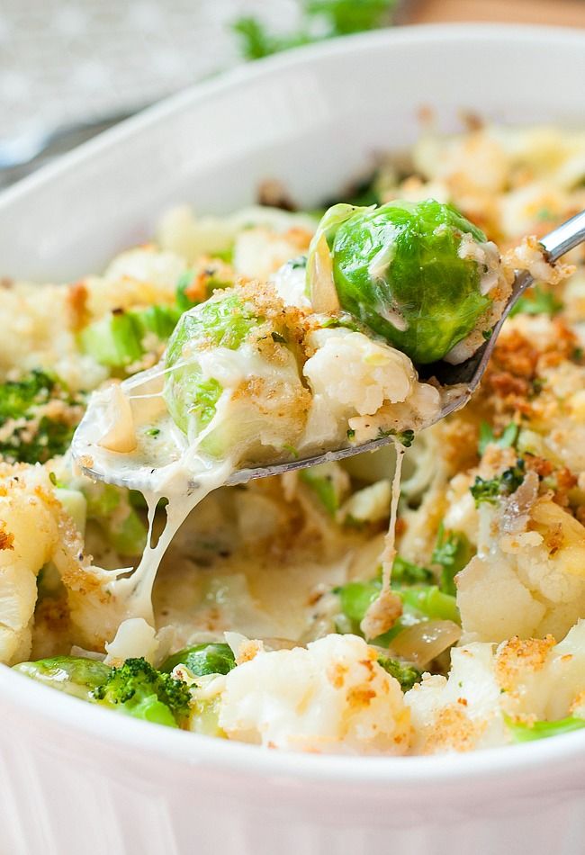 Cheesy Broccoli Cauliflower Brussels Sprout Gratin Peas And Crayons