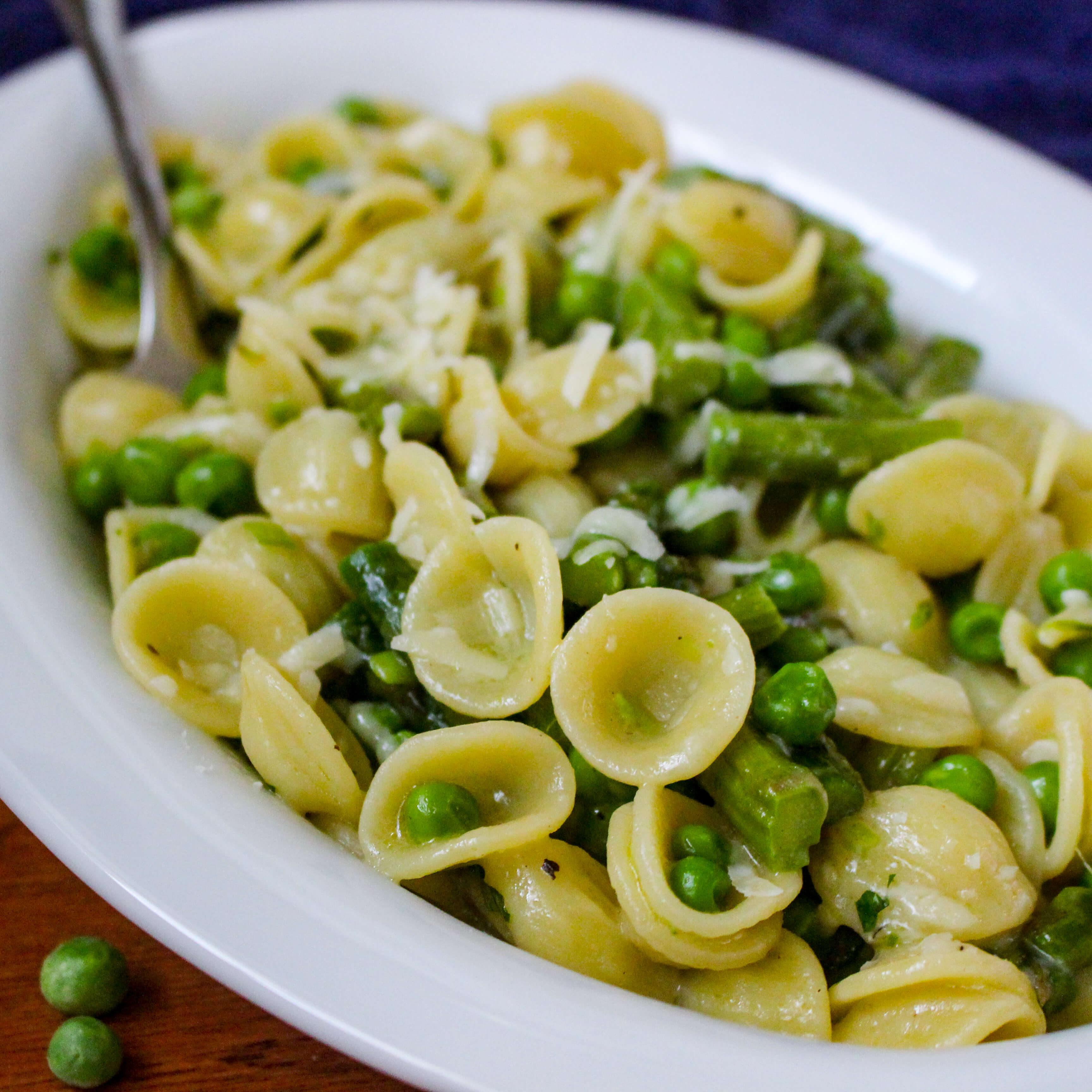 Cheesy Orecchiette Pasta With Peas And Asparagus Ally S Cooking