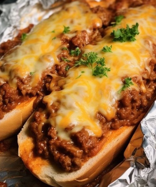 Cheesy Sloppy Joe Garlic Bread