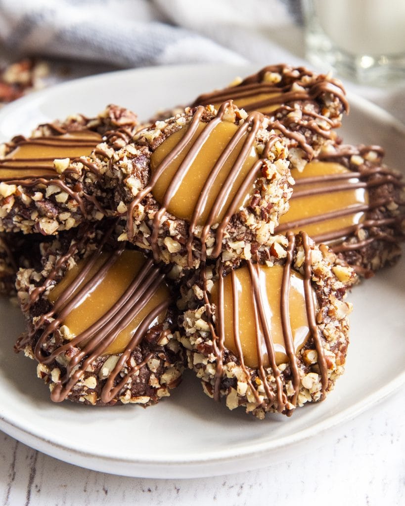 Chocolate Turtle Thumbprint Cookies Like Mother Like Daughter