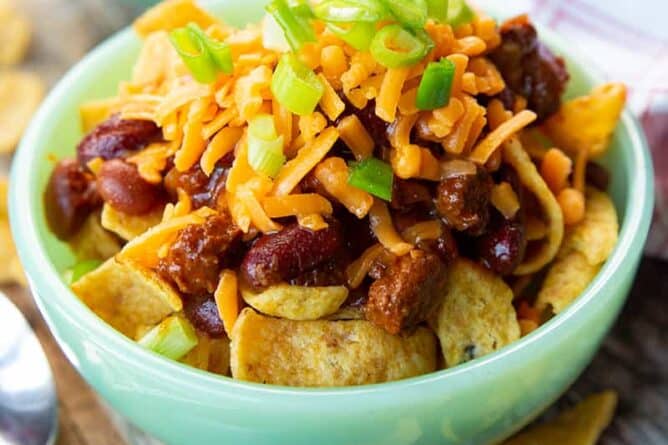 Classic Cheesy Chili Loaded Frito Pie The Kitchen Magpie