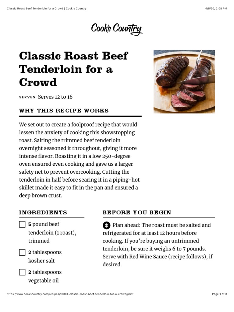 Classic Roast Beef Tenderloin For A Crowd Cook S Country Recipe