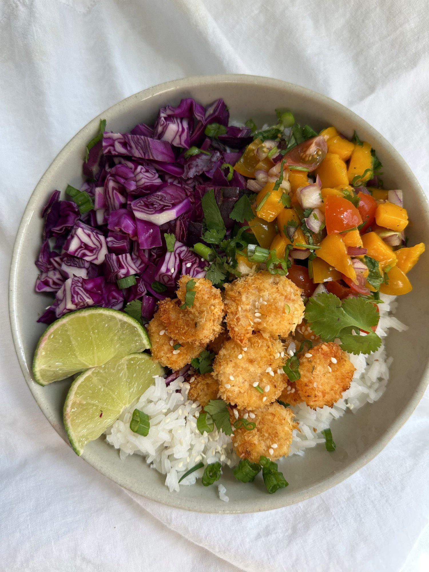 Coconut Shrimp Bowl With Mango Salsa All Types Of Bowls