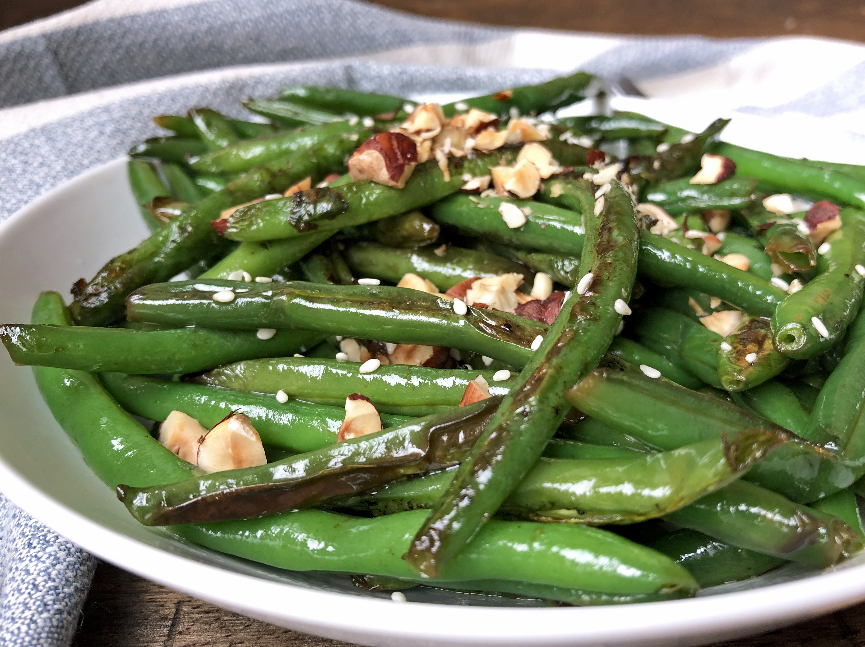 Cooked Green Beans In A Pan With Seasoning