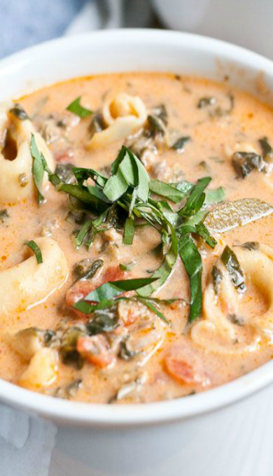 Creamy Chicken Sausage Tomato And Spinach Tortellini Soup