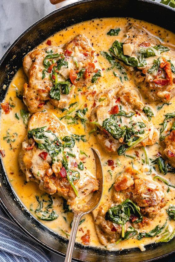 Creamy Garlic Butter Chicken With Spinach And Bacon Chicken Recipes