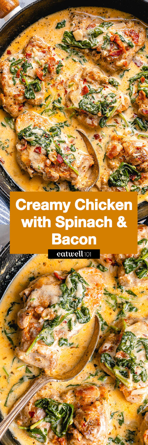 Creamy Garlic Butter Chicken With Spinach And Bacon Recipe By Eatwell101 Https Www