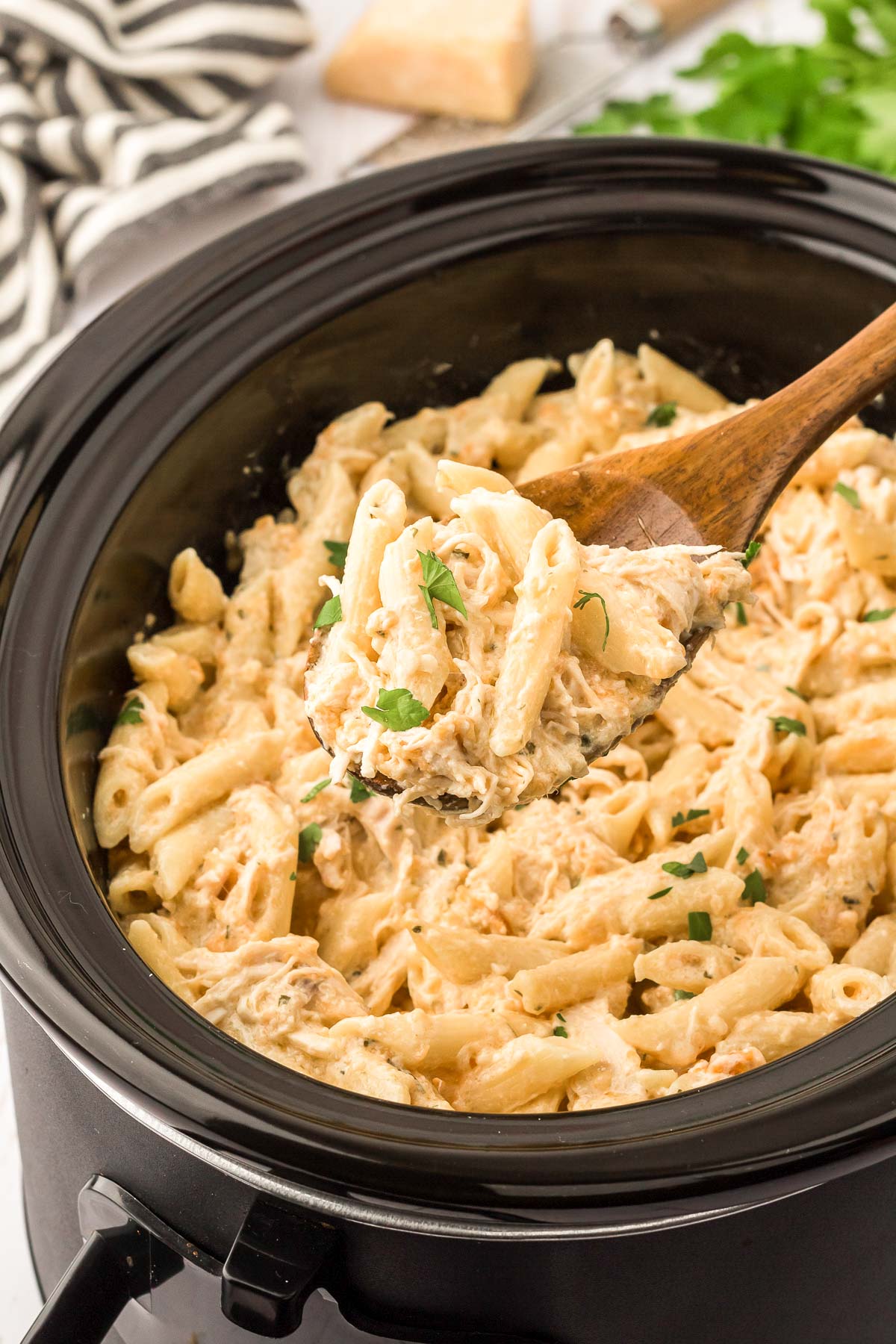 Crockpot Garlic Parmesan Chicken Pasta Busy Family Recipes