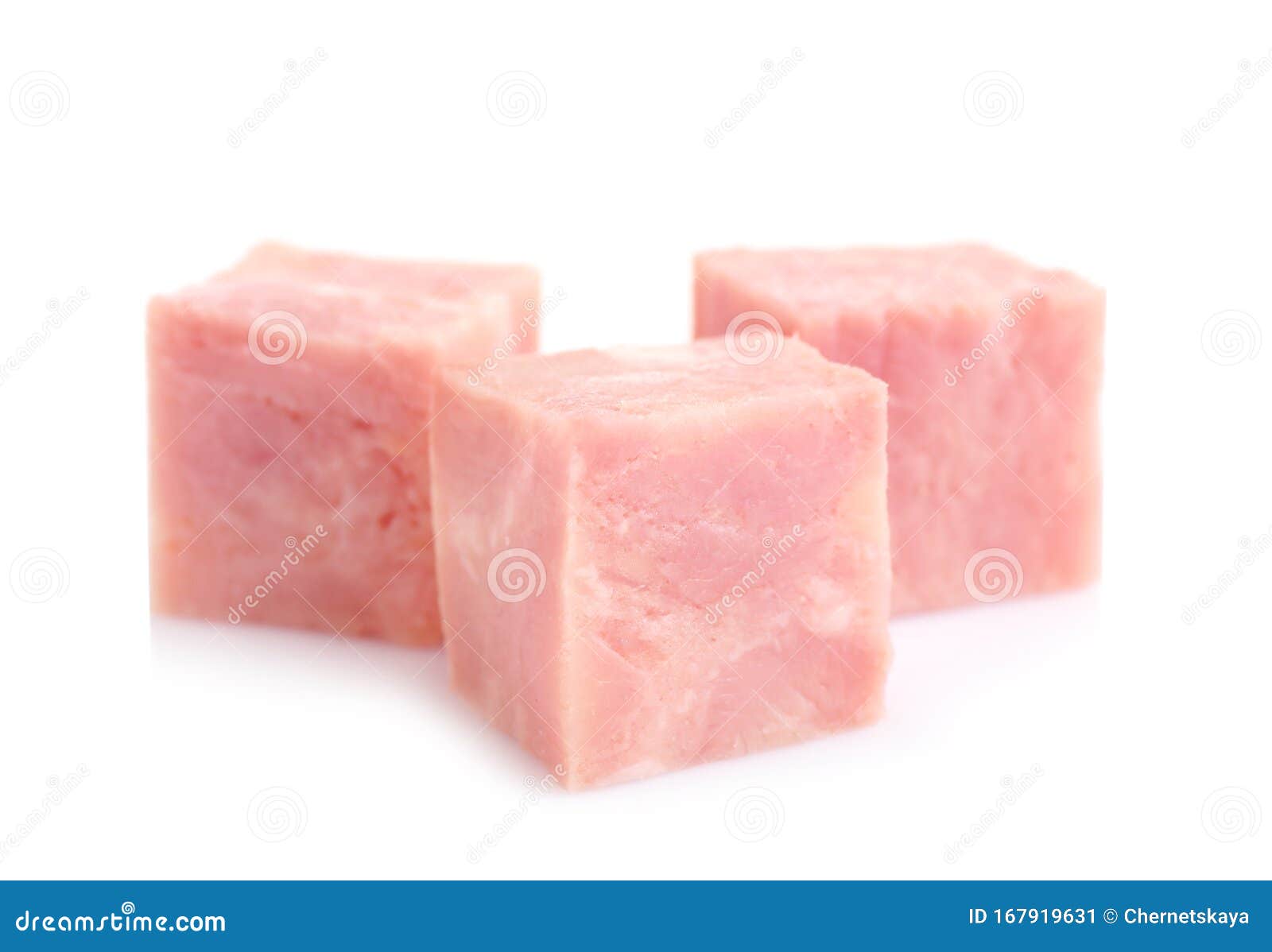 Cubes Of Tasty Fresh Ham Isolated On White Stock Image Image Of Piece