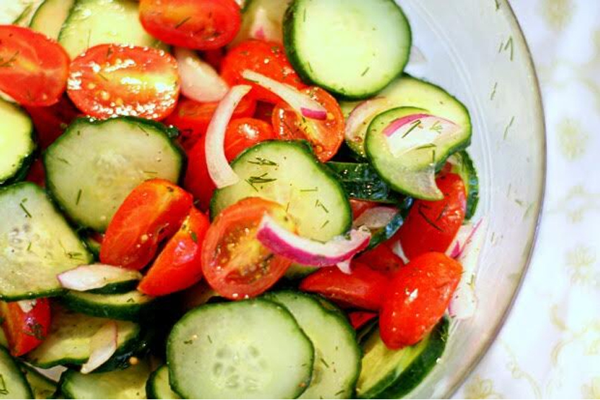 Cucumber Tomato Salad With Lemon Poppyseed Dressing Skip The Salt Low Sodium Recipes