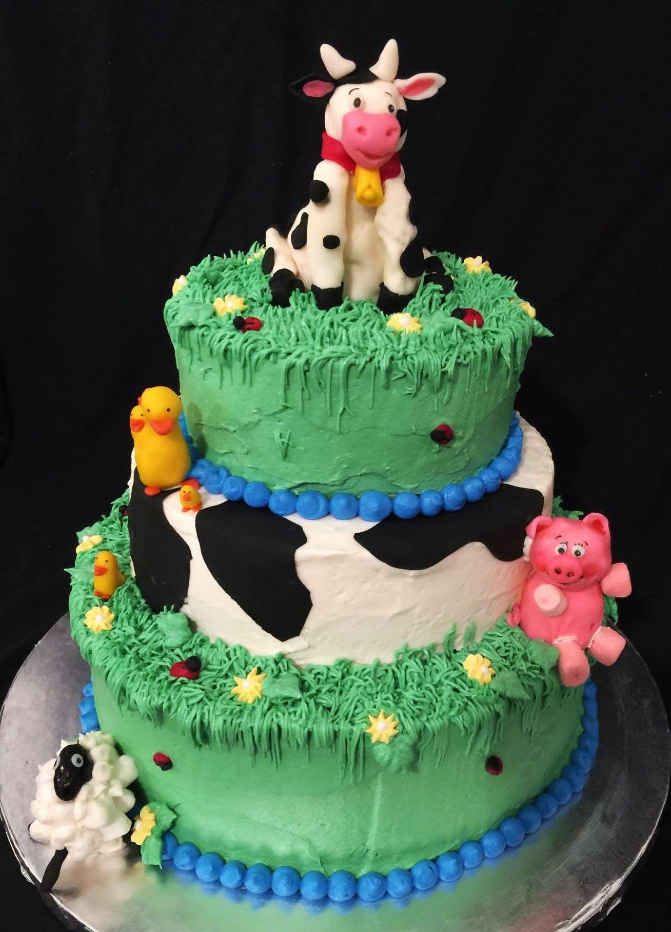 Cute Farm Cake Pigs Ducks Sheep Cow Made Out Of Fondant Shape And