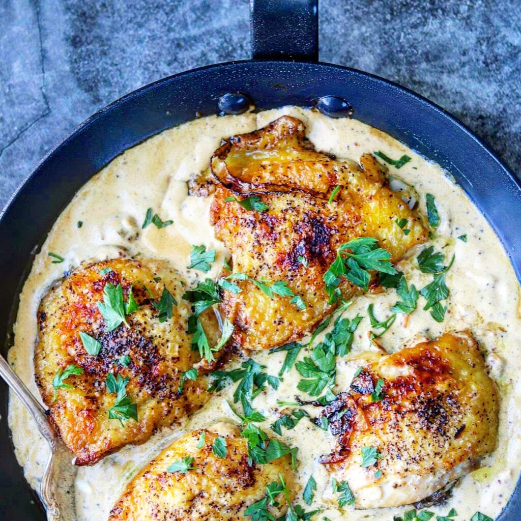 Delicious Chicken Thighs In A Creamy Mustard Sauce A Cook Named Rebecca