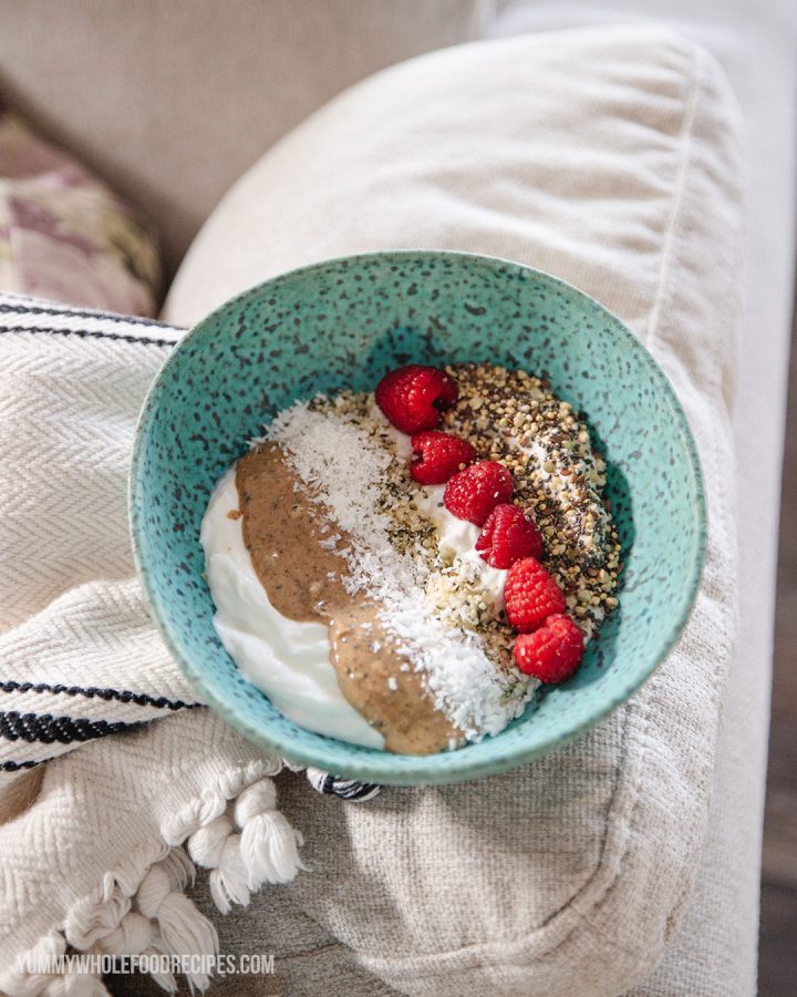 Delicious Greek Yogurt Breakfast Bowl With Nut Butter Berries Yummy