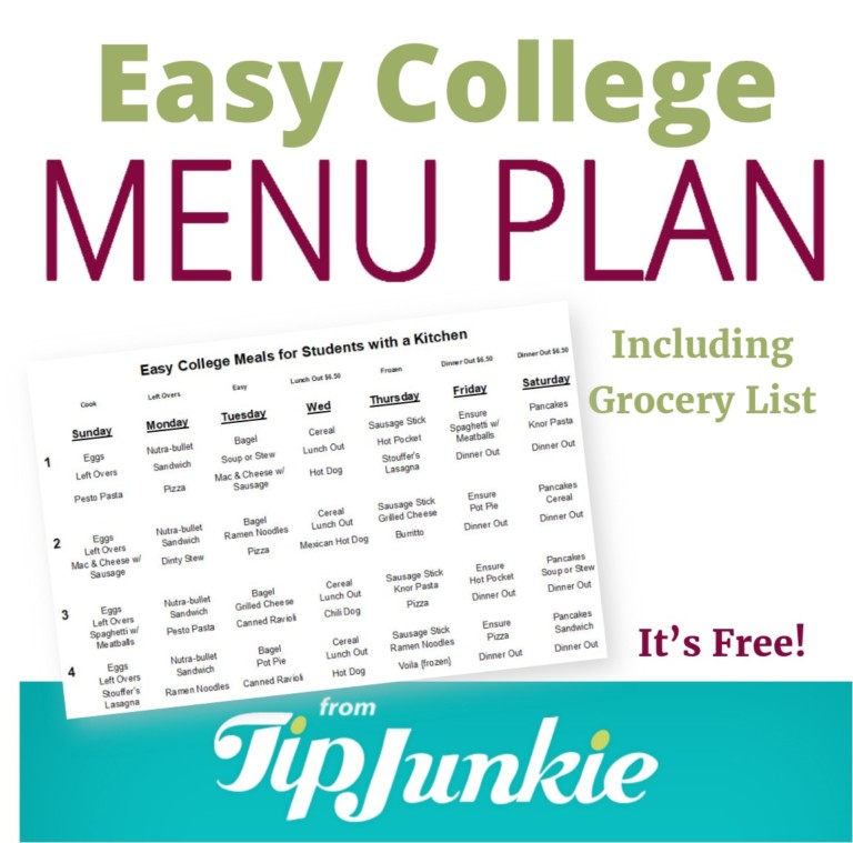 Easy College Meals Meal Creator Free Printables Tip Junkie