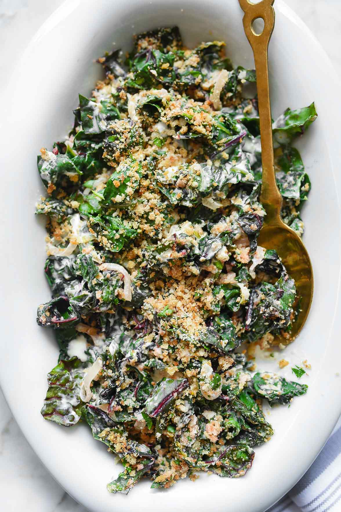 Easy Creamed Swiss Chard With Garlic Breadcrumbs Foodiecrush Com