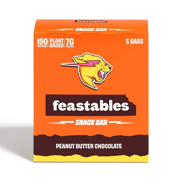 Feastables Mrbeast Peanut Butter Chocolate Snack Bars 40G Each 5 Bars Walmart Com