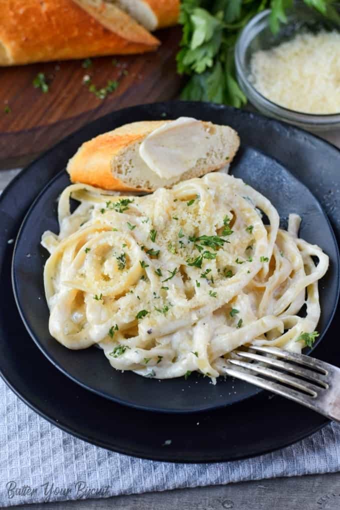 Fettuccine Alfredo Made With Butter Cream Garlic And Parmesan Over Al