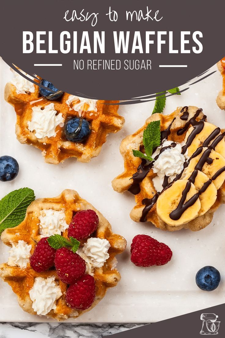 Fluffy Belgian Waffles On A White Platter With Whip Cream