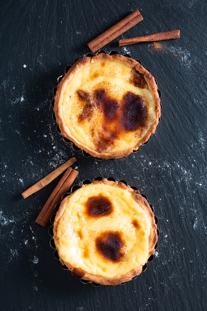 Food Concept Homemade Organic Egg Portuguese Custard Tarts Pasteis De