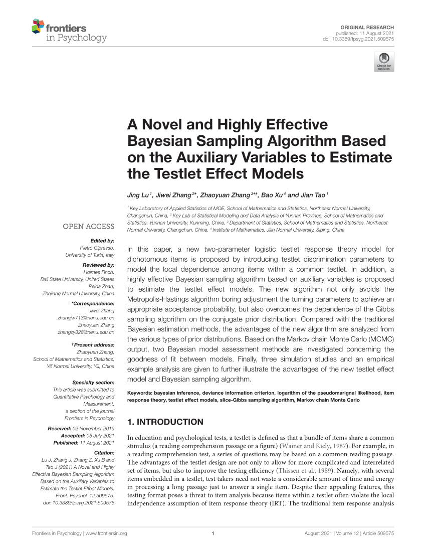 Frontiers A Novel And Highly Effective Bayesian Sampling Algorithm Based On The Auxiliary