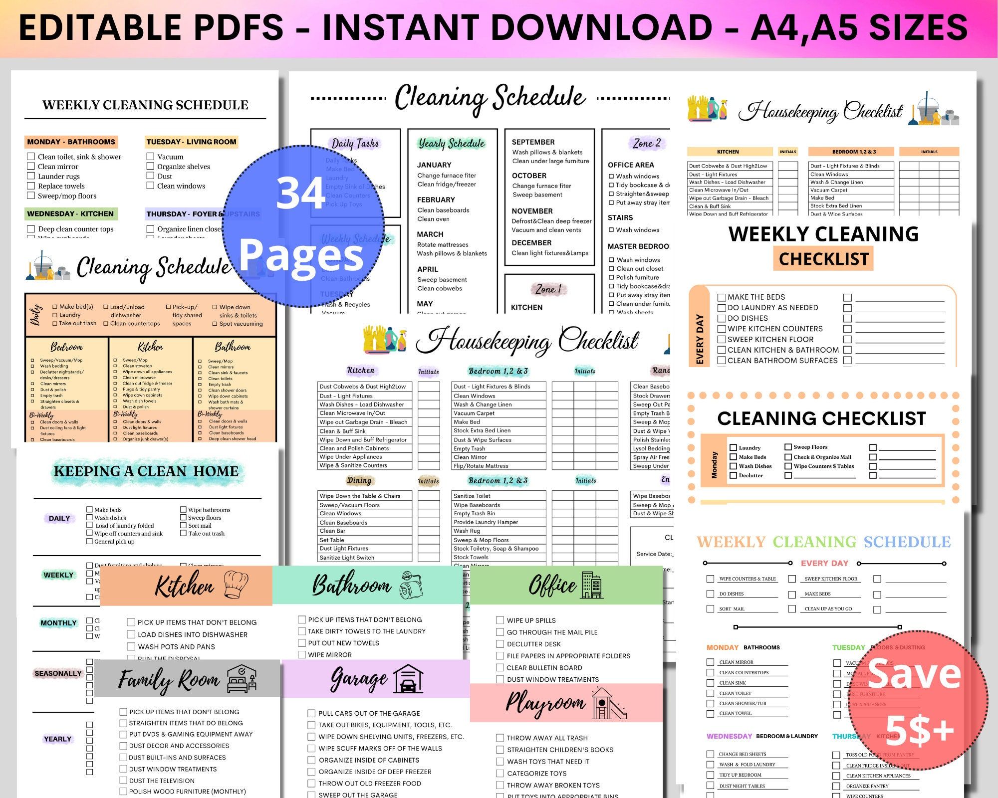 Fully Editable Daily Weekly Monthly Cleaning Checklist Customizable Schedule To Do List Check