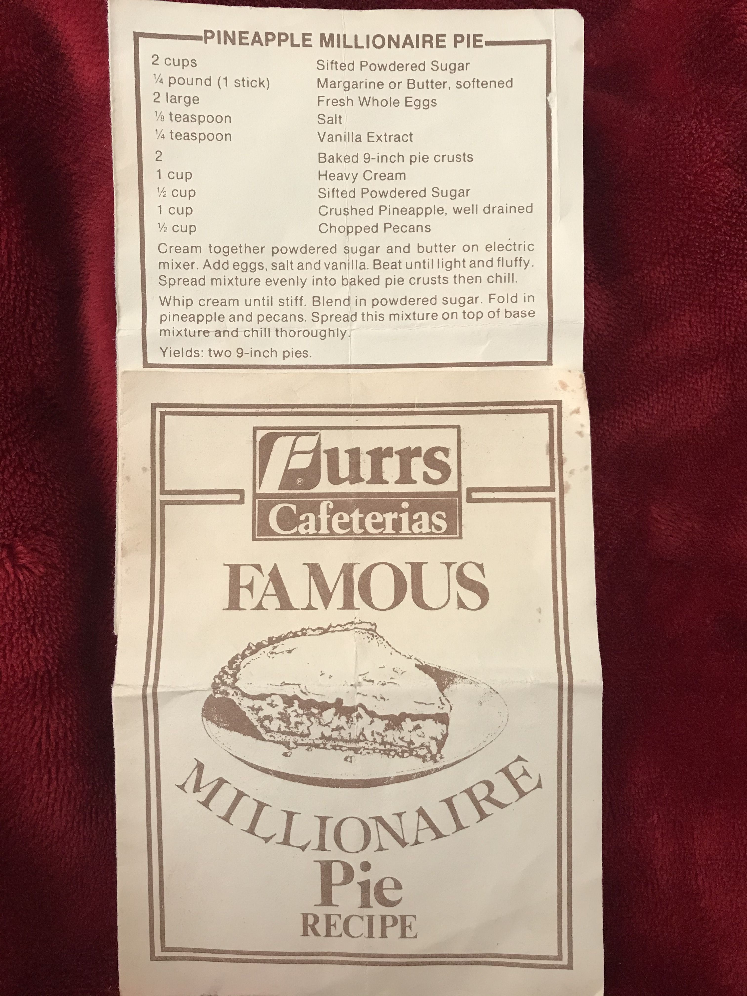 Furrs Cafeterias Famous Millionaire Pie Recipe Millionaire Pie Millionaire Pie Recipe