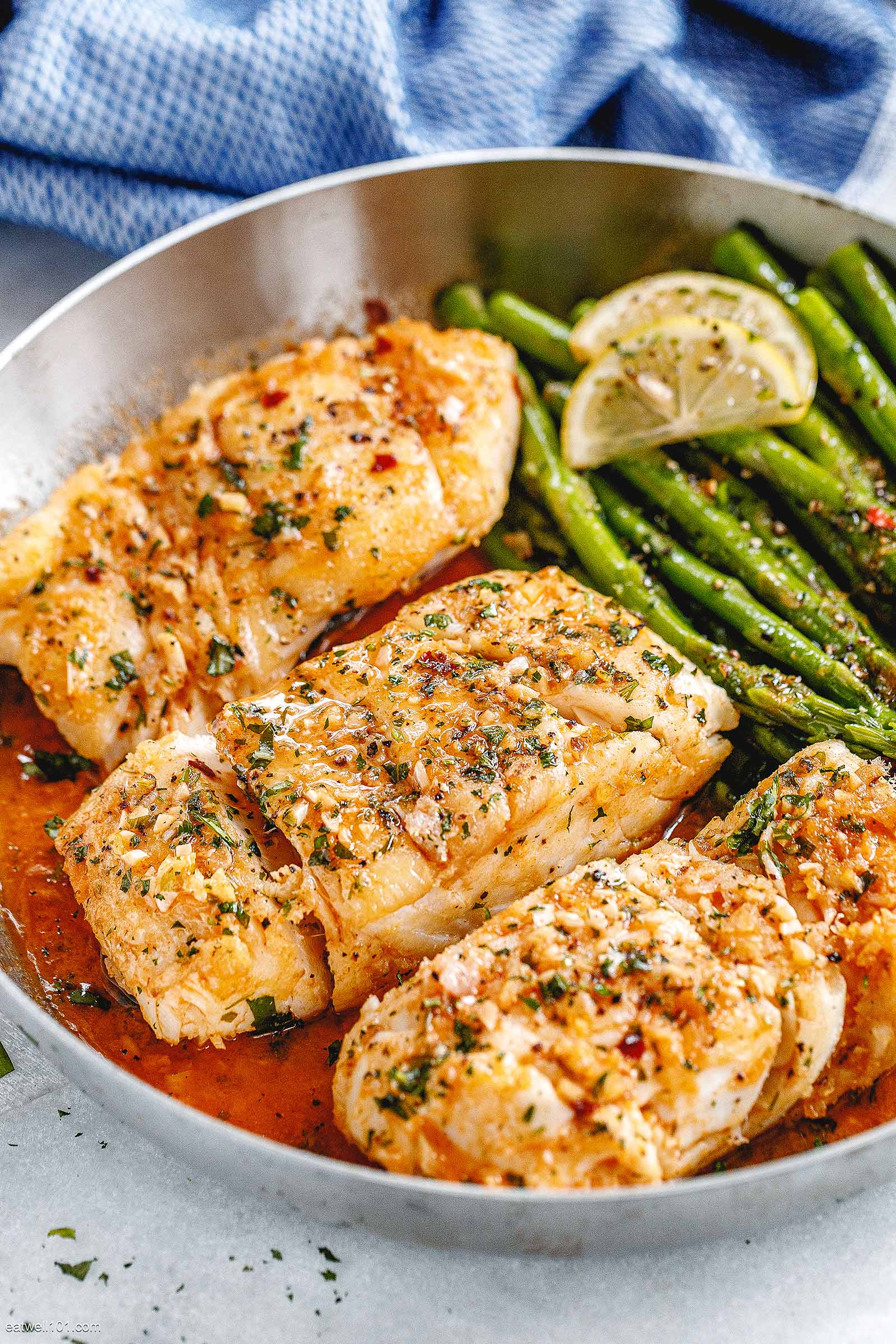 Garlic Butter Cod With Lemon Asparagus Skillet Healthy Fish Recipe