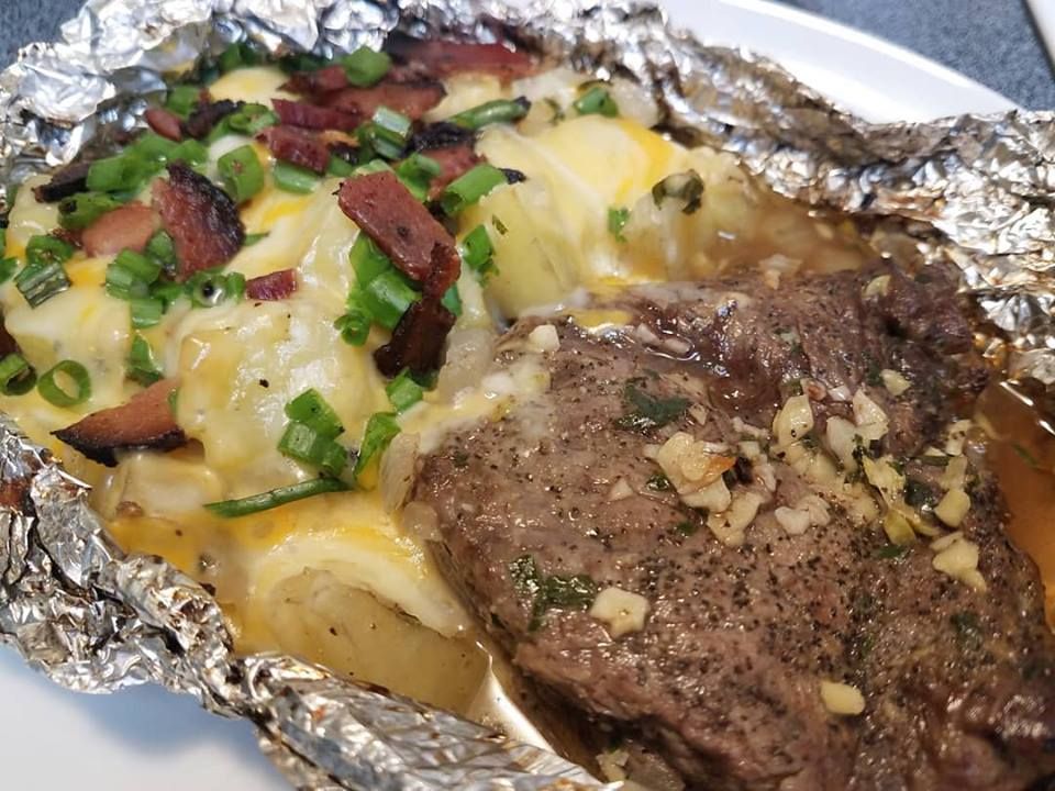 Garlic Steak & Cheesy Bacon Potato Hash Foil Recipe