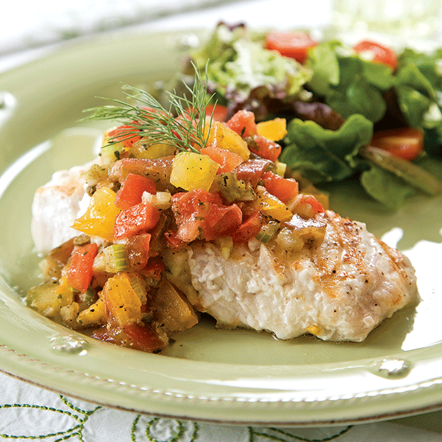 Grilled Grouper With Heirloom Tomato Tapenade Recipe Grilled Grouper Fish Entrees Tomato