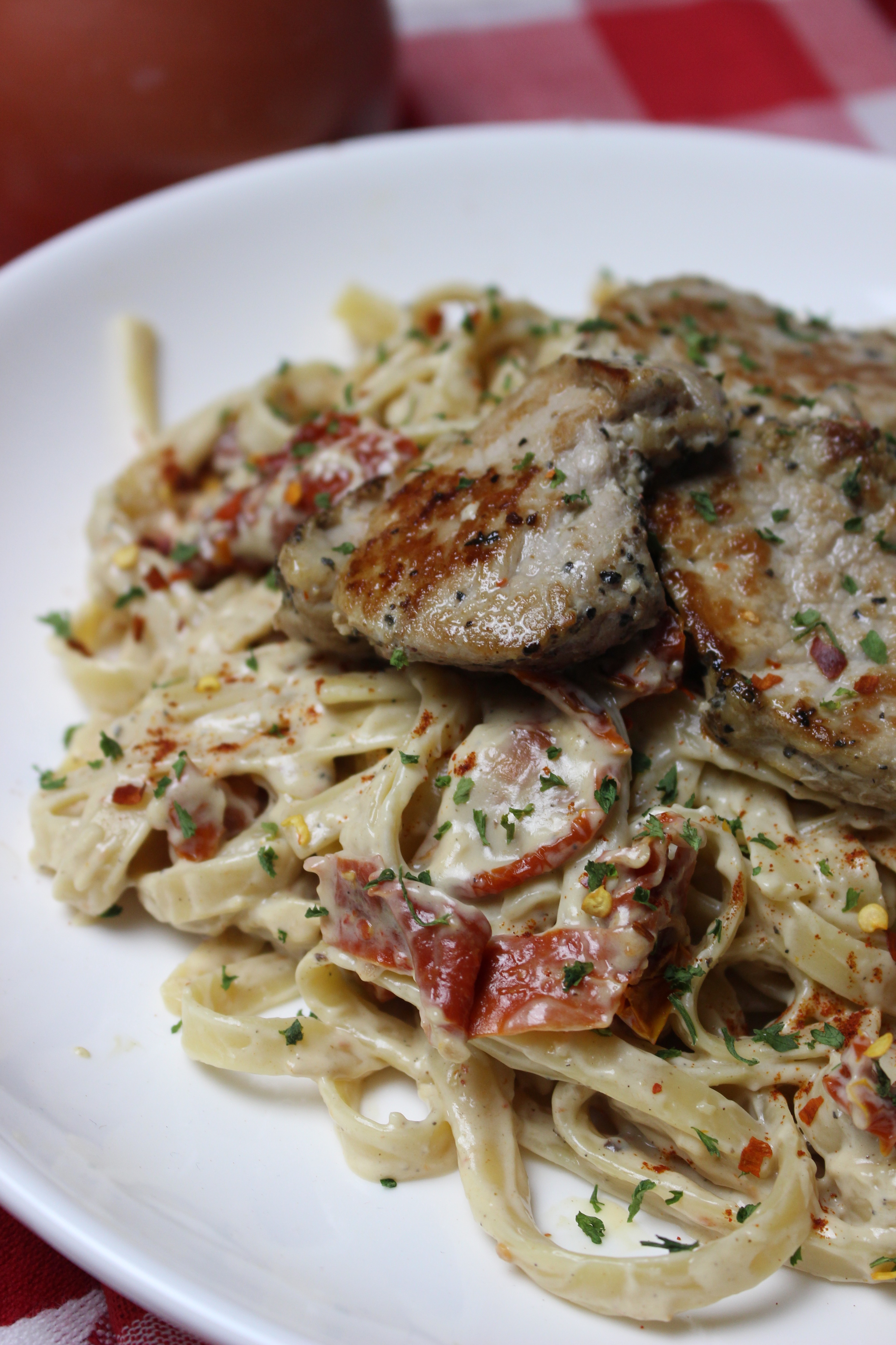 Grilled Pork Sun Dried Tomato Alfredo Pasta I Heart Recipes