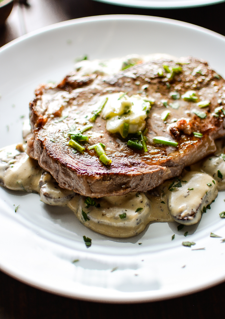 Grilled Ribeye Steak With Herb Butter And Creamy Mushroomscooking And Beer