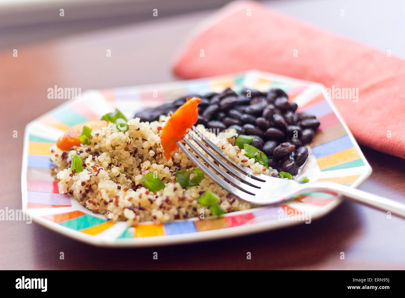 Healthy Nutty Quinoa And Carrot Salad And Scallions With Black Beans