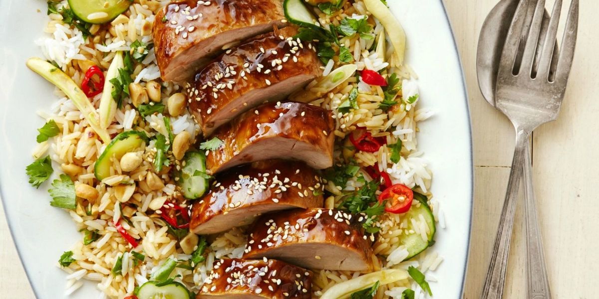 Hoisin Glazed Pork Tenderloin With Asian Salad Recipe Countryliving Com